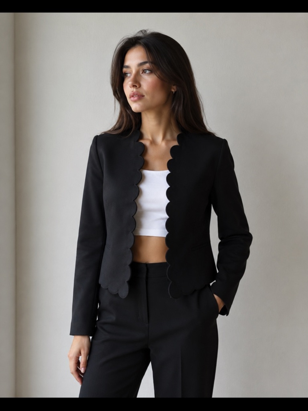 H&M Black Scalloped Edge Blazer
